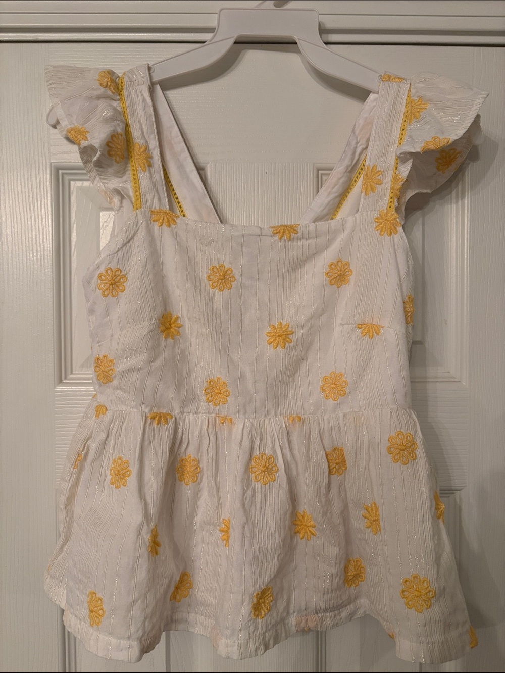 Haute Hippie Womens Top XS White Yellow Floral Flutter Sleeve Cottagecore Beachy